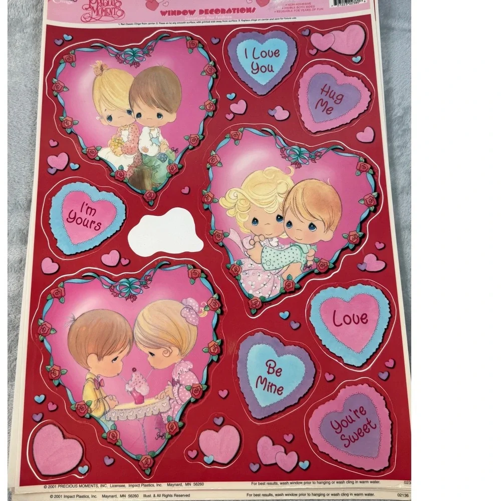 Vintage Valentines Day Window Clings Lot Precious Moments Hearts 9 Sheets